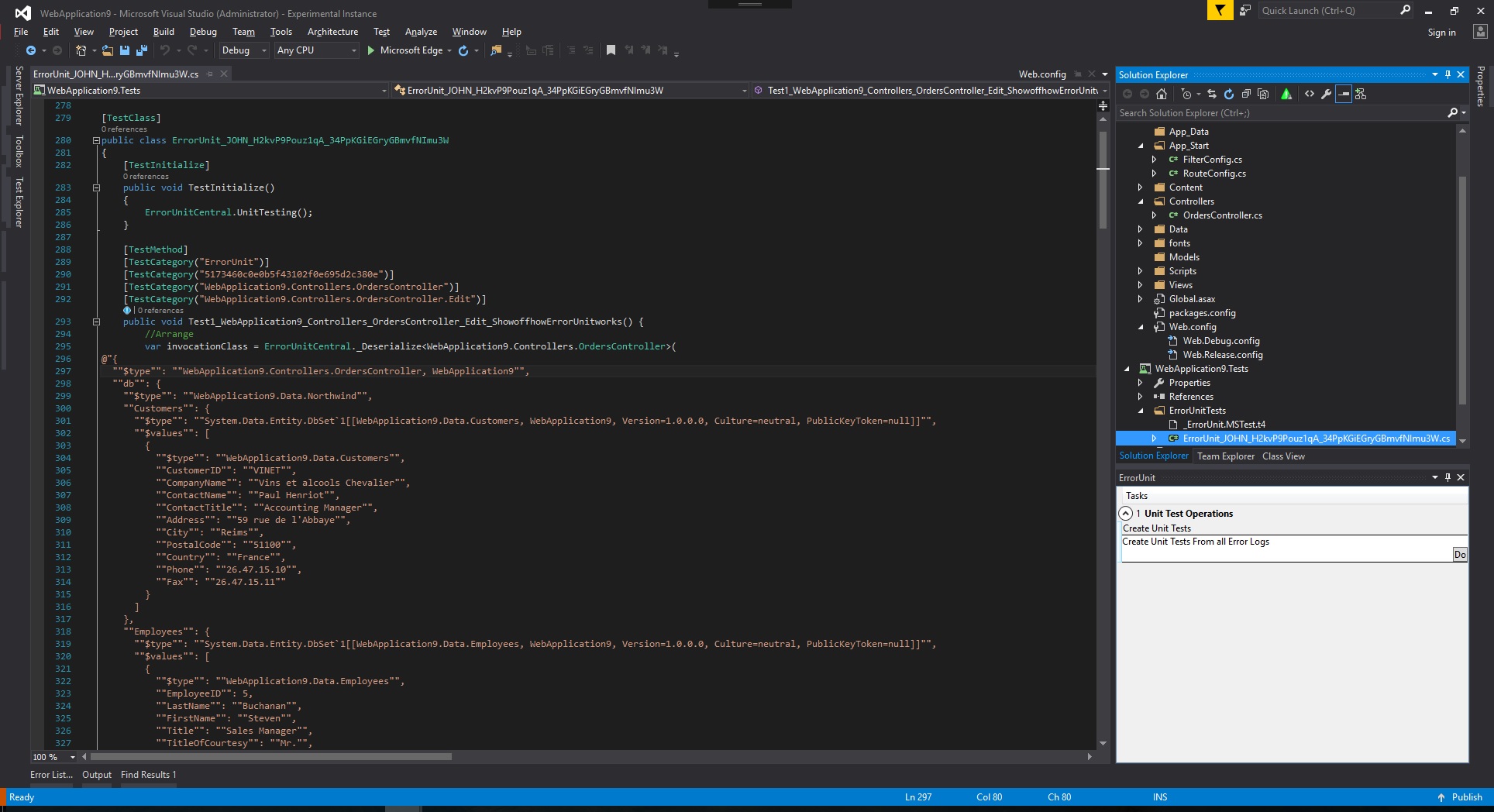 Error Unit creates unit tests, accessing error logger locations specified in config transforms.